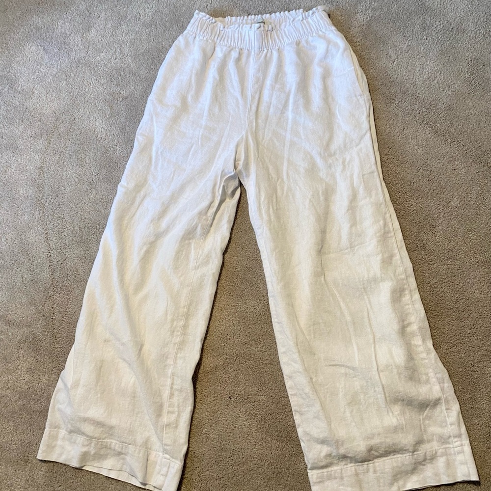 Abercrombie White Wide Leg Linen Pants